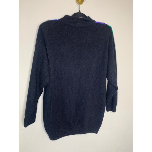 Vintage Silk Angora Blend Black Blue Diamond Beaded Sweater Sz Large - Picture 6 of 9